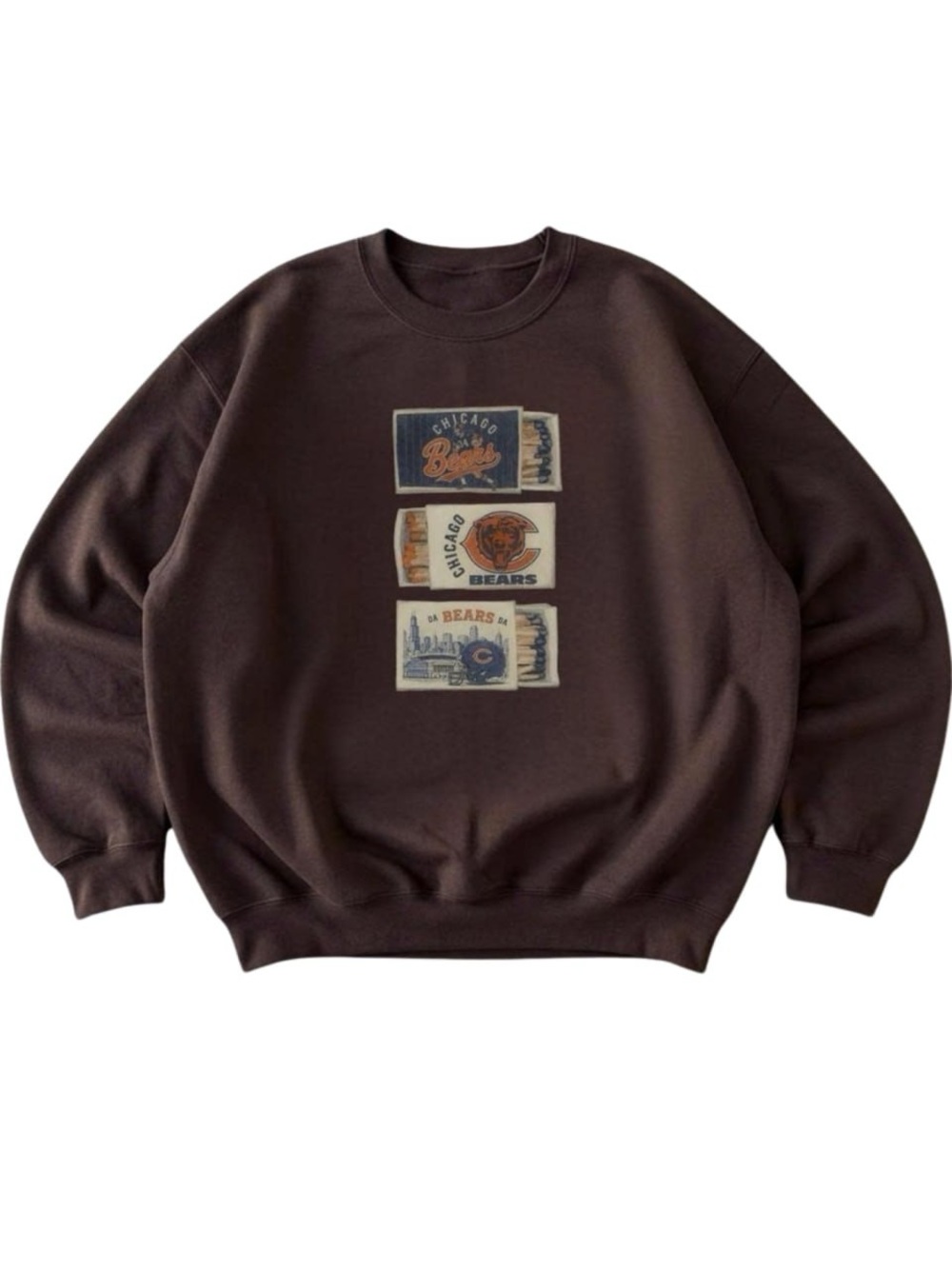 Brown Crewneck Sweatshirt with Chicago Bears Patch Graphic